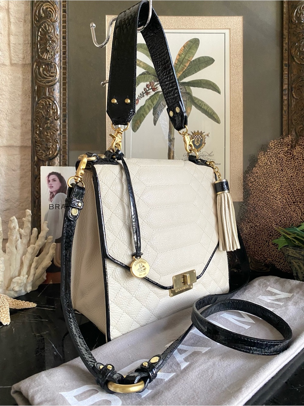 ▪️AMAZING CREME FLORENTINE OPHELIA BRAHMIN QUILTED LEATHER SATCHEL▪️ - Picture 2 of 15